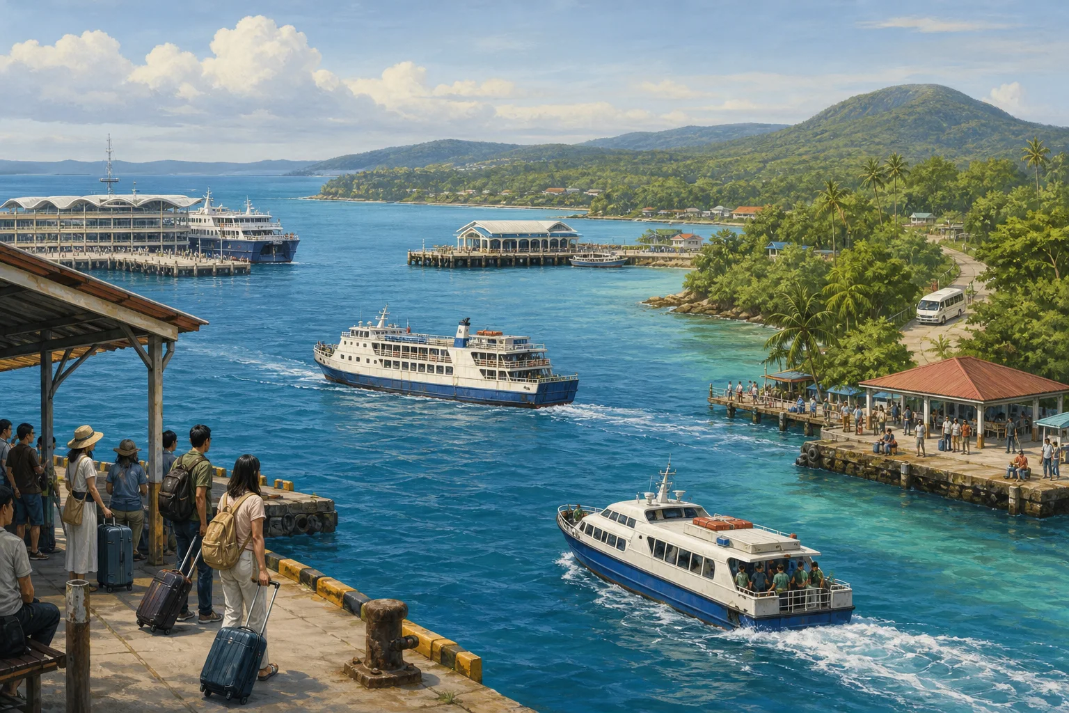 Illustrated fast and slow ferry routes converging on Siquijor from Central Visayas ports