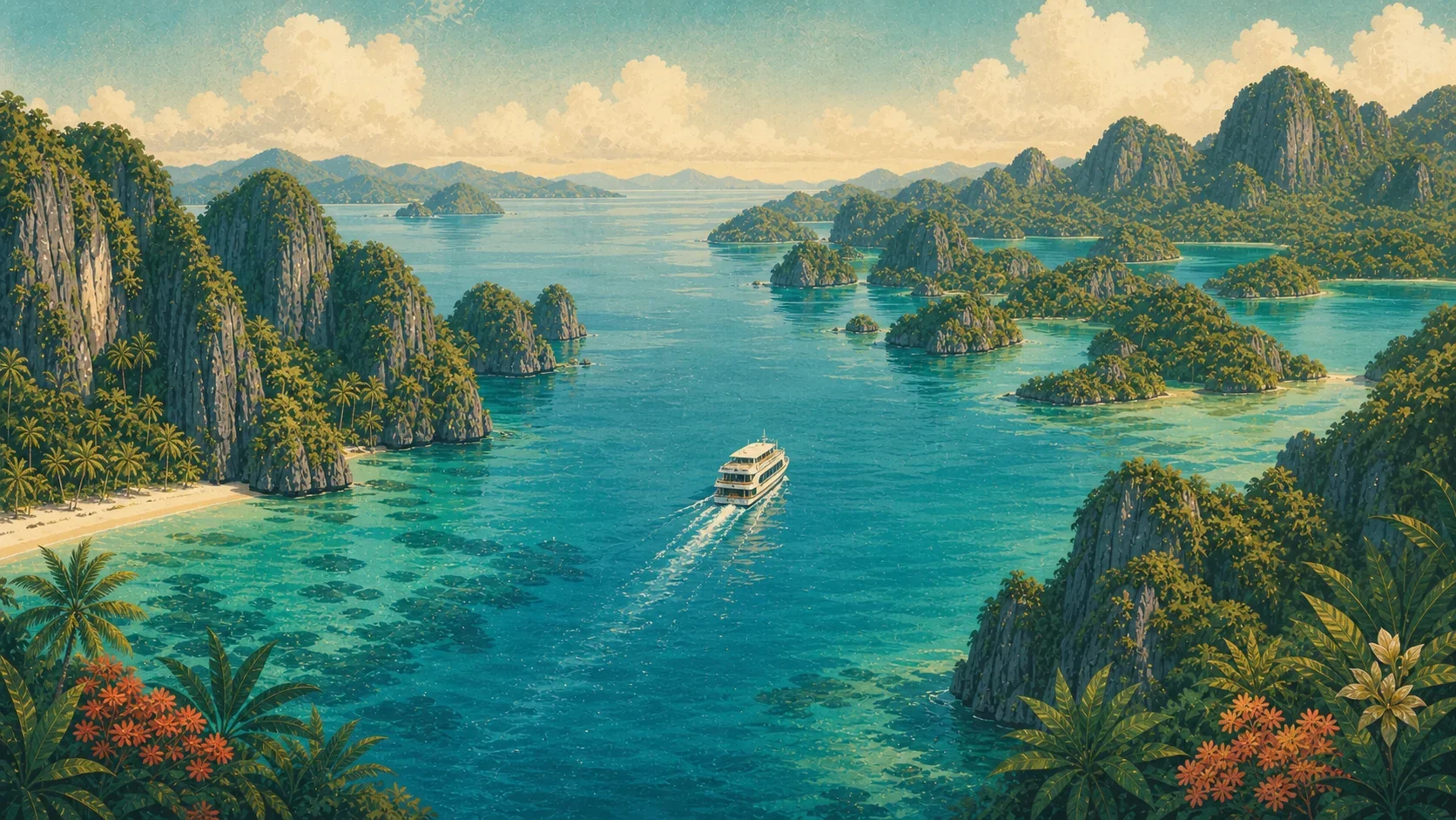 Illustrated journey from El Nido to Coron with an inter-island ferry between the two bases
