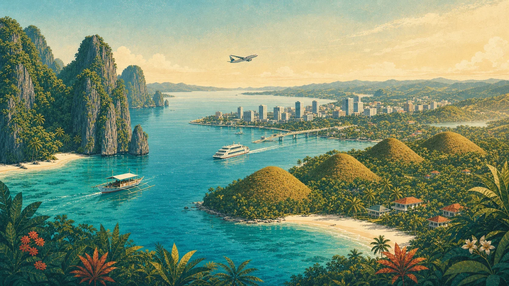 Illustrated two-week route through Palawan, Cebu, and Bohol